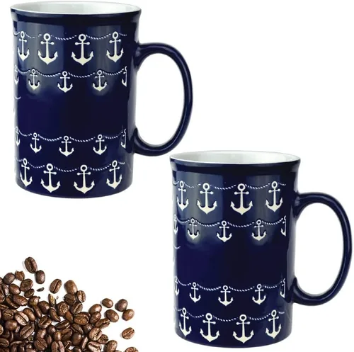 Miniatura 2 de Taza de café Anchor – Divertido regalo de taza de cerámica náutica para hombres y mujeres Diseño de ancla de cuerda azul, regalo de 12 onzas