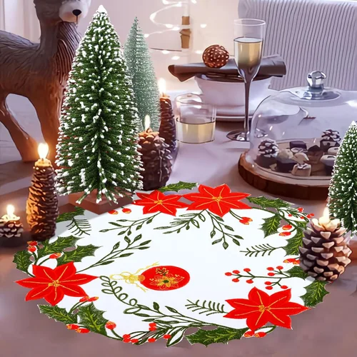 Miniatura 4 de Juego de 4 posavasos bordados para mesa redonda de Pascua de Navidad (Poinsettia B)