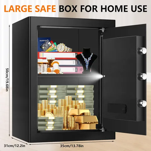 Miniatura 3 de 3.3 Cuft - Caja fuerte grande para el hogar, resistente al agua y al fuego, caja de seguridad digital contra incendios con llave de teclado