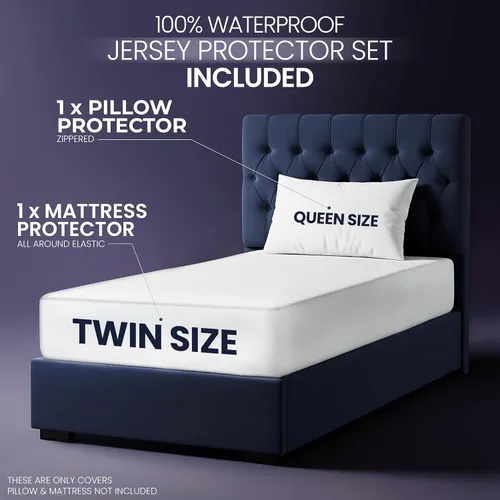 Miniatura 2 de Protector de colchón impermeable y funda de almohada, tamaño individual, incluye 1 protector de almohada con cremallera y 1 juego de funda