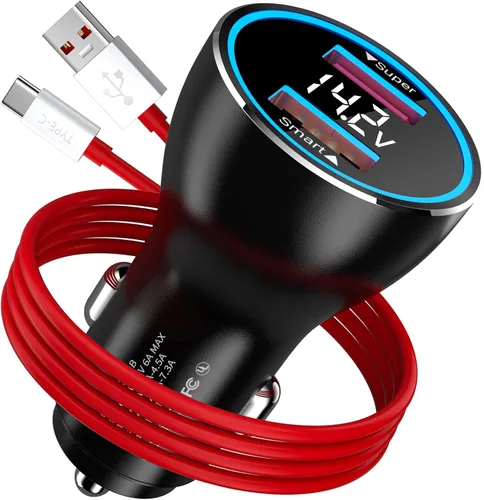 COOYA Adaptador de cargador de coche USB de 80 W, carga súper VOOC para OnePlus 13 12 11 10 Pro abierto USB A a C cable de carga de 3.3 pies, carga