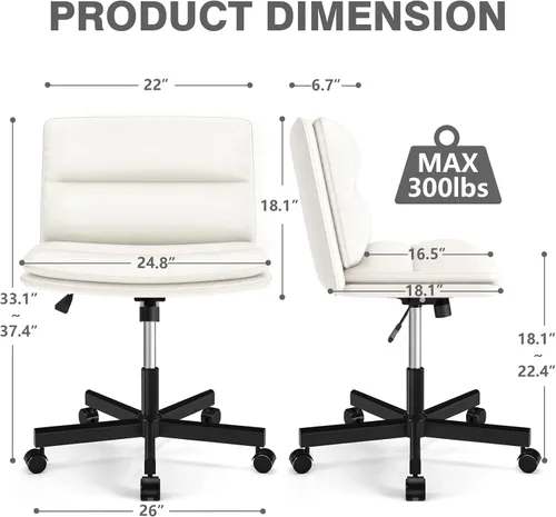 Miniatura 2 de TVON Silla de escritorio de oficina sin brazos con ruedas y cojín grueso, silla ergonómica para computadora de oficina en casa, cómoda silla