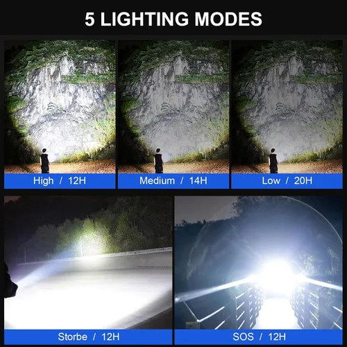 Miniatura 3 de Cinlinso Linternas LED recargables de alto lúmenes, luz de flash súper brillante, 3 modos IPX7 impermeables, linternas de alta potencia