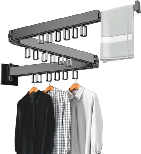 Estante de secado de ropa retráctil montado en la pared, organizador de lavandería plegable de aluminio, colgador que ahorra espacio para colchas
