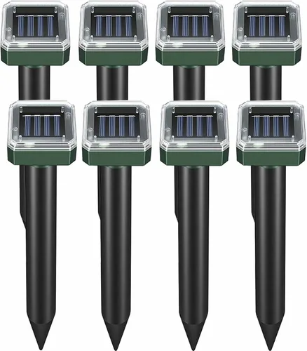 Repelente de topos alimentado por energía solar, paquete de 8 repelentes ultrasónicos impermeables para ratas, ardillas, zorrillos, repelente para