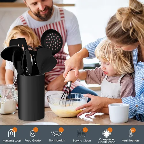 Miniatura 7 de E-far - Juego de utensilios de cocina de silicona de 15 piezas con soporte, utensilios de cocina antiadherentes y resistentes al calor, incluye