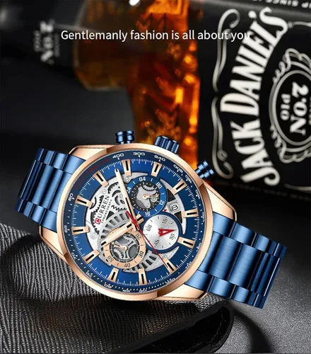 Miniatura 7 de FANMIS Relojes de lujo para hombre, reloj de pulsera analógico de cuarzo de acero inoxidable impermeable