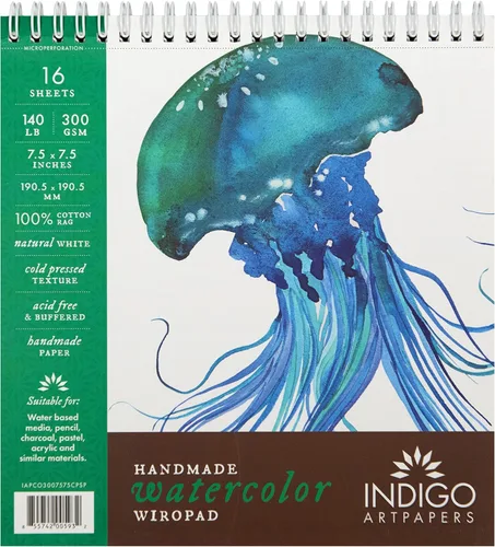 Miniatura 11 de Indigo Artpapers Bloc de papel de acuarela, 16 hojas, 5.5 x 8.5 (140 libras/10.58 oz) Trapo de 100% algodón hecho a mano, papel de pintura