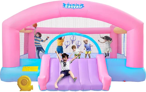 Gran Casa de Rebote para Niños Grandes, Saltador Inflable con Tobogán de 14.8 x 14.5 Pies con Soplador de 650W, Aro de Baloncesto, Juego de Lanzar