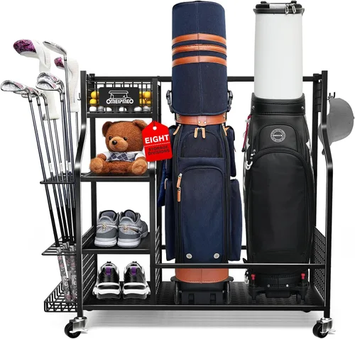 Organizador de almacenamiento de bolsas de golf, soporte de almacenamiento para bolsas de golf y otros accesorios de equipo de golf, estante de