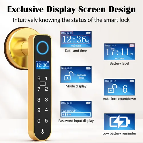Miniatura 3 de Cerradura de puerta de entrada sin llave con código RFID tarjeta NFC APP Keypad, manija de puerta interior automática biométrica inteligente