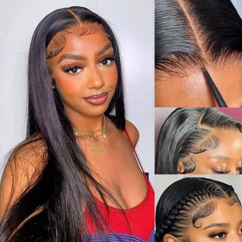 Pelucas de cabello humano virgen brasileño con encaje frontal de 22 pulgadas para mujeres negras, color natural, densidad del 180 %, 13 x 4 HD,