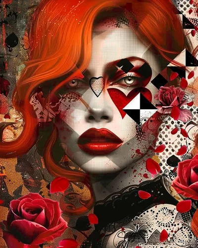 Poker Girl - Kits de pintura de diamante para adultos, flor roja, taladro completo, redondo, 5D, kit de punto de cruz, fácil de pintar sobre lienzo,