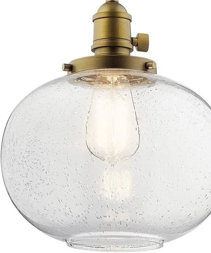 Miniatura 4 de Kichler Avery 9.75" 1 Luz Mini Colgante con Vidrio Semillado Transparente en Bronce Oldee®