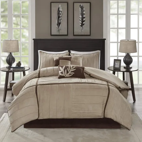 Madison Park Juego de edredón acogedor con diseño de bloques casual para todas las estaciones, falda de cama a juego, almohadas decorativas, King