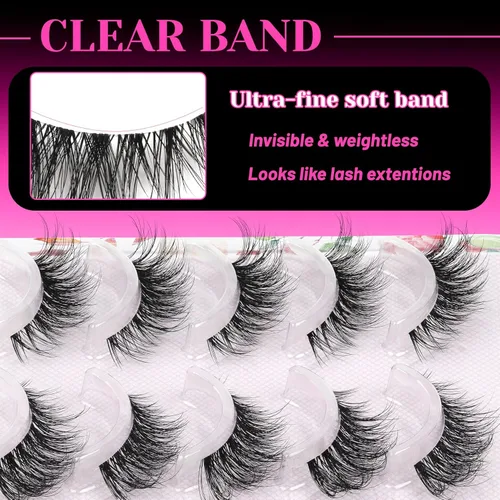 Miniatura 76 de Veleasha Pestañas postizas de manga puntiagudas, 100% hechas a mano, aspecto natural, pestañas postizas ligeras con banda transparente suave