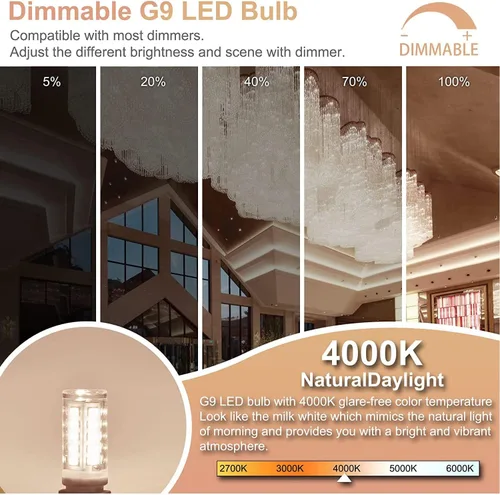 Miniatura 2 de Winshine - Bombilla LED G9 regulable de 4 W (equivalente a bombilla halógena de 40 W) de 4000 K, luz natural diurna, bombillas T4 G9 de candelabro