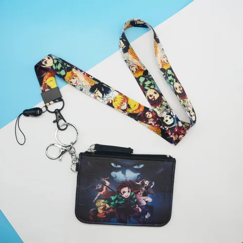 Miniatura 3 de Demon Anime Tanjiro & Nezuko - Cartera con cordón y llavero, tarjetero para tarjetas de identificación, bolsa con cordón, funda para el cuello