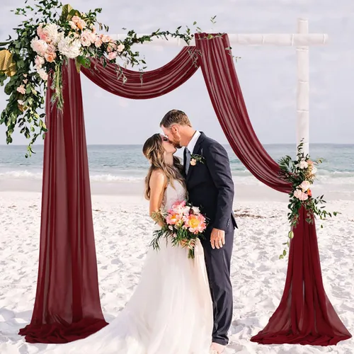 Miniatura 5 de Tela de Drapeado de Arco Burdeos Gasa Cortinas de Arco de Boda Vino 2 Paneles 18 pies Cortinas Transparentes para Drapeado de Techo de Boda Cortinas