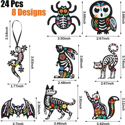 Miniatura 2 de CCINEE 24Pcs Dia De Los Muertos Felt Ornaments, Mexcian Skeleton Halloween Ornaments for Day of The Dead Themed Party School Bags Indoor Outoor Tree
