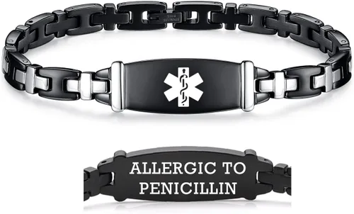 Miniatura 39 de LinnaLove Lady Medical Alert - Pulseras médicas de acero inoxidable para mujer, 7.5 pulgadas