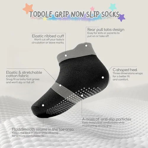 Miniatura 4 de Calcetines antideslizantes para bebés y niños pequeños, de algodón, 12 unidades, calcetines de tobillo lindos para recién nacidos, niños y niñas