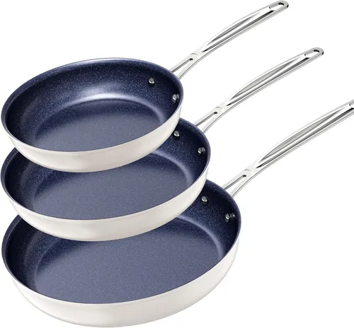 Miniatura 11 de Nuwave Juego de 3 sartenes, 8", 10", 12" forjado, ligero, G10, revestimiento de cerámica Duralon azul saludable, ultra antiadherente, lista
