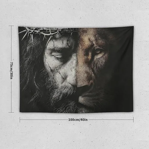 Miniatura 2 de JYOUQOC Tapiz de Jesús y el León para decoración de pared, arte de pared grande, telón de fondo para colgar para dormitorio, sala de estar