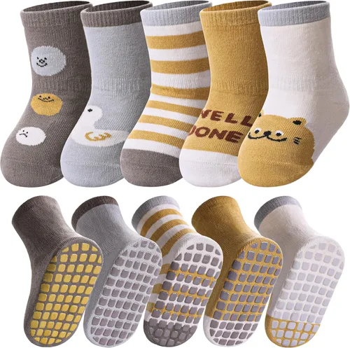Miniatura 8 de Yebing Calcetines para bebés y niños pequeños, calcetines antideslizantes con agarres, calcetines de algodón para regalos