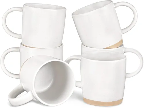 Juego de 6 tazas de café de cerámica de 14 onzas, con asa y patrones moteados para café, té, cacao, leche, microondas y lavavajillas