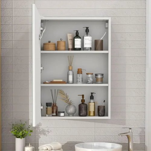Miniatura 6 de Gabinetes de medicina LED para baño, botiquín iluminado con espejo, tocador de baño de montaje en superficie con almacenamiento, brillo ajustable