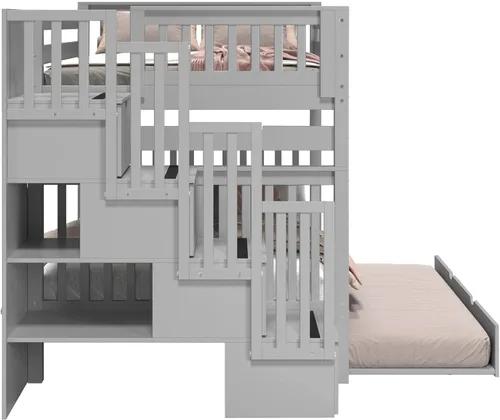 Miniatura 8 de Bedz King Literas de escalera de tamaño matrimonial sobre matrimonial con 4 cajones en los escalones y un nido completo, color gris Cerezo oscuro