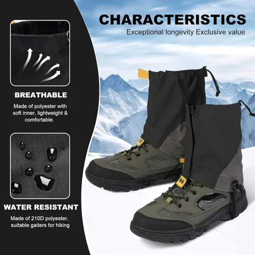 Miniatura 2 de Gators impermeables para botas y zapatos de senderismo, polainas ligeras ajustables para hombres y mujeres, polainas para senderismo, raquetas
