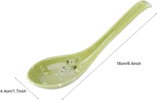 Miniatura 5 de Yardwe 8pcs imitación cerámica mango sopa cucharas gachas utensilios para cocina casera vajilla elegante para cocinar y servir verde