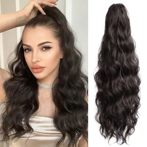 Miniatura 25 de Extensión de cola de caballo ondulada y rizada de 20 pulgadas de largo, peluca sintética de cola de caballo falsa con clip, extensiones de cabello