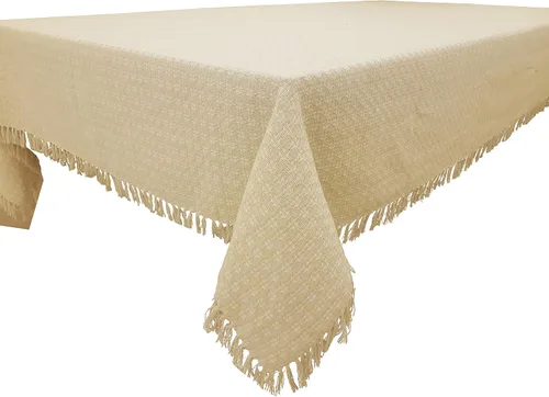Miniatura 10 de Mantel de mesa, amarillo/blanco con flecos tejidos, 100% algodón, tamaño 52x70 pulgadas, adecuado para cenas formales, comidas diarias y ocasiones