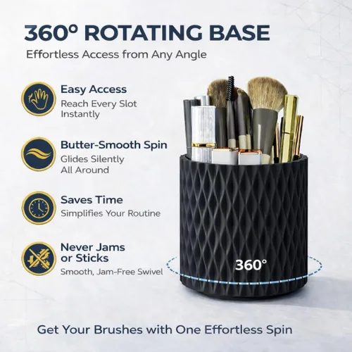 Miniatura 2 de Organizador de brochas de maquillaje - Organizador giratorio de brochas de maquillaje de 360° con 5 ranuras, recipiente para brochas de maquillaje