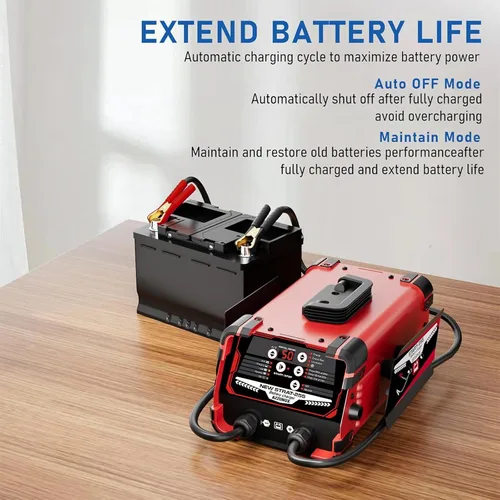 Miniatura 4 de Cargador de batería de coche de 12V 24V y arrancador de motor, mantenedor de batería automático de 0-50A, 250 amperios de arranque, arrancador