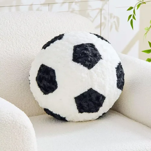 Almohada de fútbol redonda negra para pelota de fútbol, almohadas de felpa estéticas para decoración del hogar, pelota de fútbol, almohada