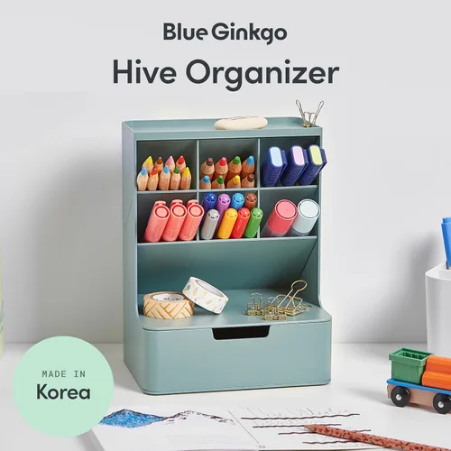 Miniatura 2 de BLUE GINKGO Organizador de escritorio Hive – Organizador vertical de 6 compartimentos, almacenamiento de cajón completo – Porta bolígrafos que Verde