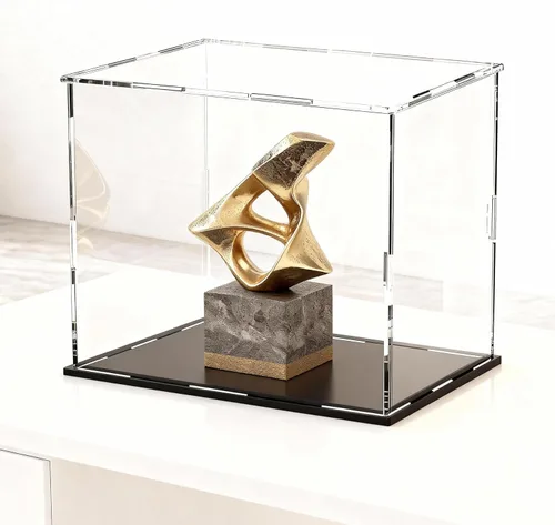 Miniatura 16 de Estuche acrílico de 8 pulgadas para exhibición, caja de acrílico transparente para coleccionables, funda de vidrio alternativo con soporte negro