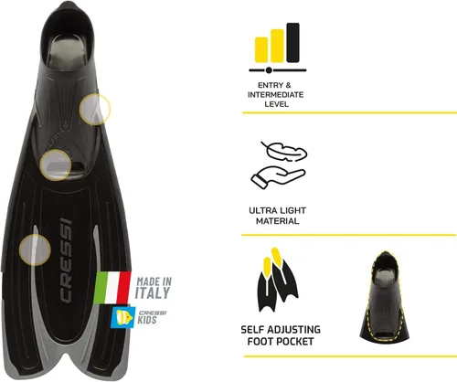 Miniatura 2 de Cressi - Aletas de esnórquel para adultos con bolsillo para pie ajustable y cómodo Perfecto para viajar Agua: Fabricado en Italia Negro