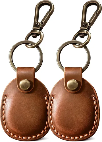 Miniatura 11 de Llavero de Airtag de cuero genuino, llavero portátil de Air tag con anillos para llaves, funda de cobertura oculta completa compatible con Airtag