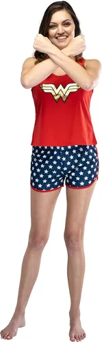 Miniatura 3 de INTIMO Wonder Woman - Conjunto de pijama de malla y pantalones cortos para mujer, Rojo