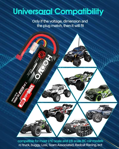 Miniatura 8 de HOOVO 2S 7.4V 5200mAh 80C RC LiPo - Carcasa rígida con conector T para vehículos RC Buggy, coche, barco, camión (paquete de 2)