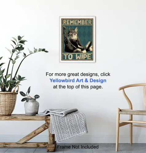Miniatura 6 de Divertida decoración de baño de gato, póster con texto en inglés "Remember to Wipe Cat", decoración de pared de baño, decoración de pared de baño