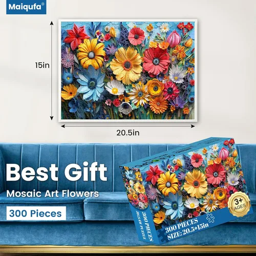 Miniatura 2 de Rompecabezas de 300 piezas para adultos Rompecabezas de piezas grandes de flores coloridas Rompecabezas de cartón reciclado de 300 piezas