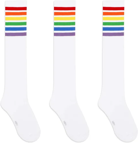 Miniatura 5 de KONY Calcetines altos de algodón a rayas de colores arcoíris hasta la rodilla para mujer, 13 pares, cómodos, para mantenerse en marcha, el mejor