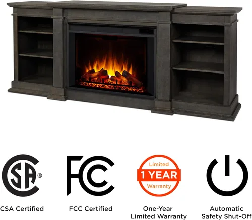 Miniatura 5 de Eliot - Soporte para TV con chimenea eléctrica de 81 pulgadas, color gris antiguo Real Flame