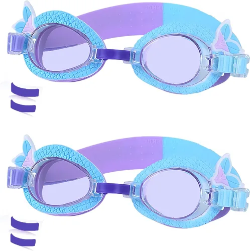 Paquete de 2 gafas de natación para niños, sin fugas, antiniebla, impermeables, ajustables, para niños de 2 a 14 años